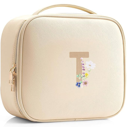 Vlando Mother Day Gift,Initial A-Z Makeup Travel Bag, Personalized Gifts for Friendship Bridesmaid Thank You Teacher（Letter T