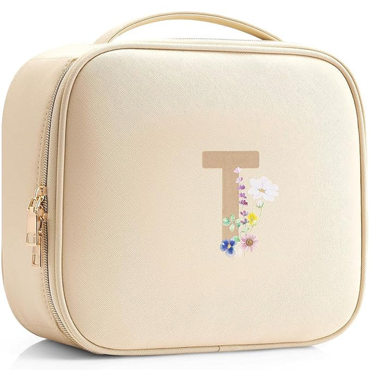 Vlando Mother Day Gift,Initial A-Z Makeup Travel Bag, Personalized Gifts for Friendship Bridesmaid Thank You Teacher（Letter T
