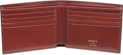 Bosca Men's Old Italian Leather Wallet RFID Blocking Modern Bifold Executive Design 8 Card Slots, Made in Italy - Dark Brown