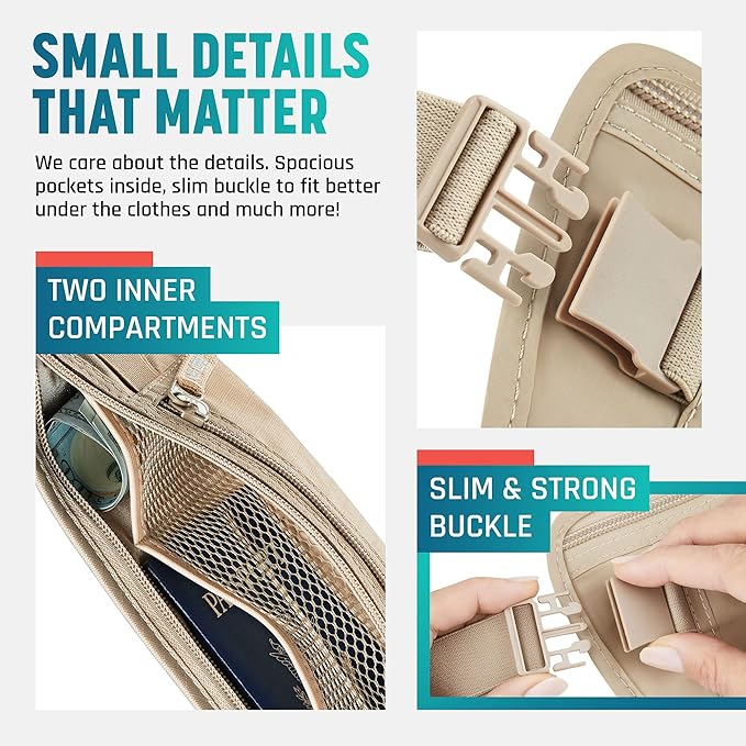 Hidden Money Belt for Travel for Men, Waist Wallet Anti Theft, RFID Passport Holder For Travel Men Or Women, Money Pouch, RFID Passport Holder