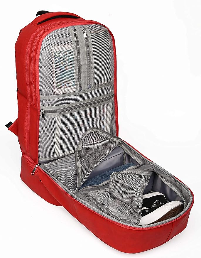 Sole Premise Leather Bag for Multi-functional Travel Carry-on with Shoe, Laptop and Clothes Compartments for Men & Women (Red)