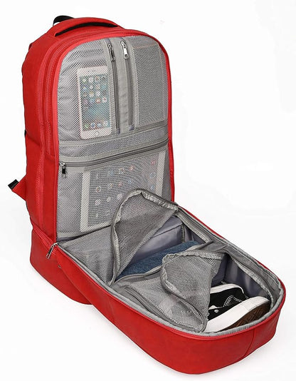 Sole Premise Leather Bag for Multi-functional Travel Carry-on with Shoe, Laptop and Clothes Compartments for Men & Women (Red)