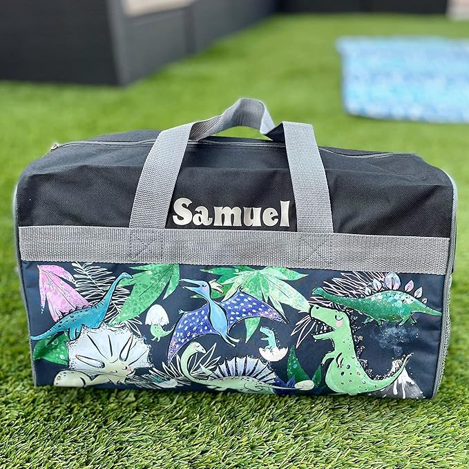 Personalized Kids 18 Inch Duffel Bag for Sports, Travel and Sleepover - Dino
