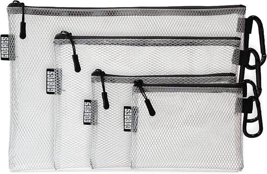 GOBAGS Air Production Multi‑Size Clear Zipper Pouch (4‑Pack) – Cable Organizer & Travel Gear Bag for Electronics, Camera Accessories, Tool Pouch & Small Tech Storage