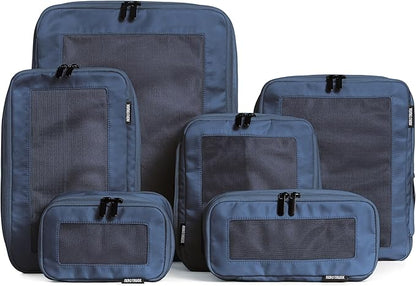 Aerotrunk Compression Packing Cubes for Travel - Luggage Organizer Bags - Double Zipper Packing Cubes for Suitcases (6-Pack, Dark Blue)