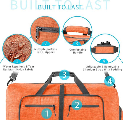 Vomgomfom 65L/85L/115L Foldable Travel Duffle Bag, Lightweight Checked Luggage with Shoe Compartment, Water-Resistant Weekender Overnight Bag for Men & Women