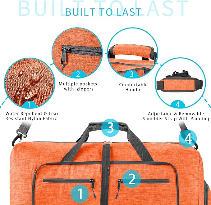 Vomgomfom 65L/85L/115L Foldable Travel Duffle Bag, Lightweight Checked Luggage with Shoe Compartment, Water-Resistant Weekender Overnight Bag for Men & Women