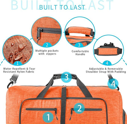 Vomgomfom 65L/85L/115L Foldable Travel Duffle Bag, Lightweight Checked Luggage with Shoe Compartment, Water-Resistant Weekender Overnight Bag for Men & Women