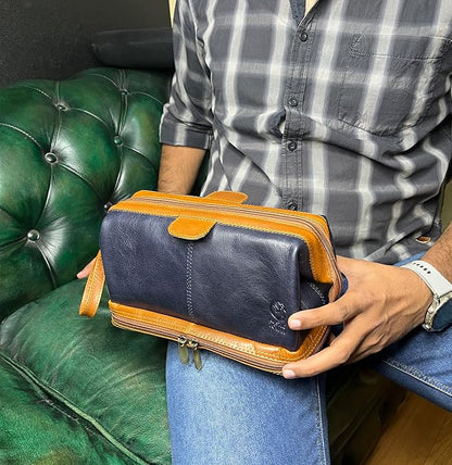 RUSTIC TOWN Leather Toiletry Bag for Men - Vintage Travel Gift Shaving Ditty Kit - Bathroom Shower Toiletries Hygeine Organizer - Cosmetic Makeup Bag for Women