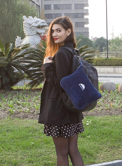 BlueHills Premium Soft 2-Pack Travel Blanket Pillows Airplane Large Plane Flight Throw Blankets for Two in Bag Compact Traveling Essentials Set Packable Warm Gifts Navy Blue T011