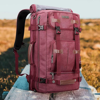 WITZMAN Canvas Backpack Vintage Travel Backpack Large Laptop Bags Convertible Shoulder Rucksack(A519-2 Red)