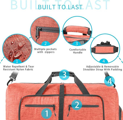 Vomgomfom 65L/85L/115L Foldable Travel Duffle Bag, Lightweight Checked Luggage with Shoe Compartment, Water-Resistant Weekender Overnight Bag for Men & Women