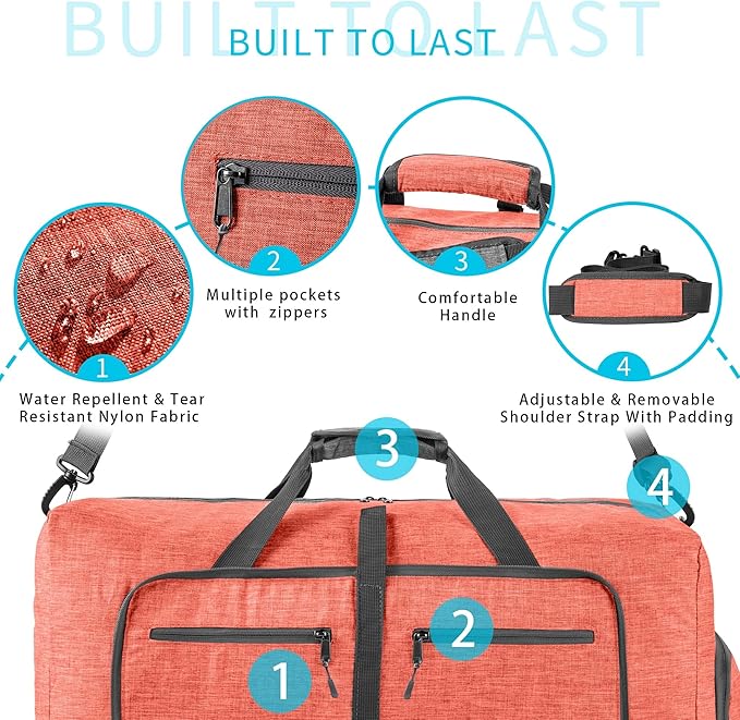 Vomgomfom 65L/85L/115L Foldable Travel Duffle Bag, Lightweight Checked Luggage with Shoe Compartment, Water-Resistant Weekender Overnight Bag for Men & Women