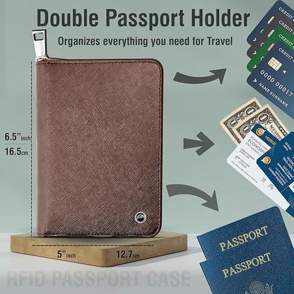 RFID Travel Wallet Passport Holder w/Zipper - Organizer Bag for Travel Documents – Safety Essentials Cover for Men Women
