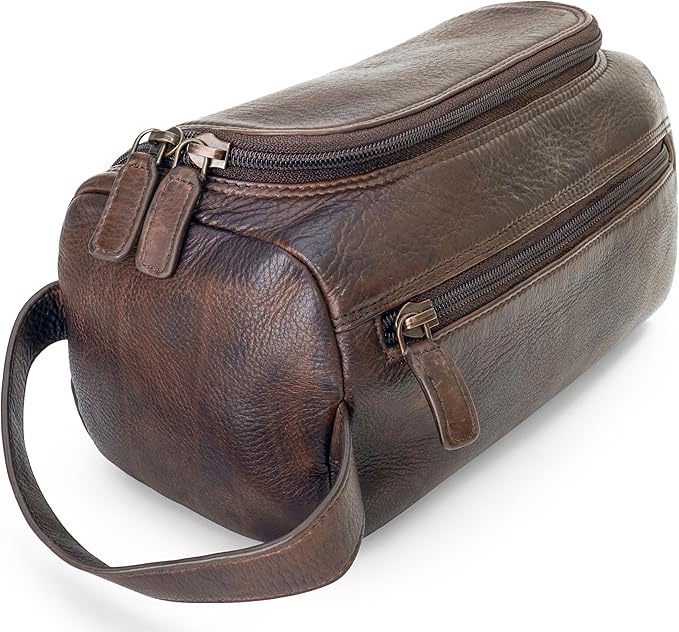 LUXEORIA Genuine Leather Toiletry Bags for Men and Women, Handmade Premium Leather Dopp Kit and Shaving Bag, Cosmetic Bag for Womens and Mens, Travel Essentials & Organizers