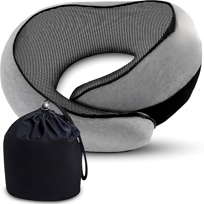 Neck Travel Pillow – Ergonomic Airplane Pillow for Neck Support & Comfort | Compact & Washable Cover | Perfect for Airplane, Car, Train & Home Use | Travel Pillow for Adults & Kids (Gray)