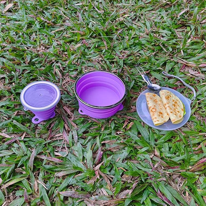 Mess Kit for Camping Silicone Collapsible Bowl Collapsible Cup and Stainless Steel Spoon for Backpacking Outdoor Hiking Traveling and Picnic