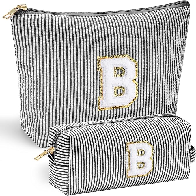YOOLIFE Initial Makeup Bag, Travel Toiletry Bag, Personalized Gifts for Women Girls Monogrammed Gifts for women, Cute Stuff for Teen Girls Wedding Bridal Gifts Preppy Things for Teen Girls Black B