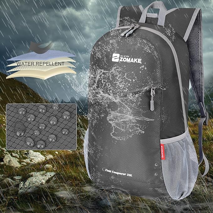 ZOMAKE Lightweight Packable Backpack 20L, Foldable Backpacks Small Daypack for Hiking Water Resistant Day Bag for Travel(Medium Grey)