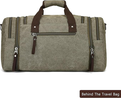 Travel bag large capacity men's luggage bag, expandable canvas leather 55 liters large capacity weekend hiking waterproof(green)