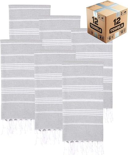 Turkish Beach Towels, Bulk Case of 12 | Oversized, Quick Dry, Sand Free | 100% Cotton, Large 38x71 Towels for Beach, Pool, Travel | Ultra-Soft, Compact, Absorbent | Gray