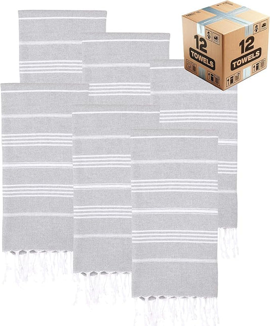 Turkish Beach Towels, Bulk Case of 12 | Oversized, Quick Dry, Sand Free | 100% Cotton, Large 38x71 Towels for Beach, Pool, Travel | Ultra-Soft, Compact, Absorbent | Gray