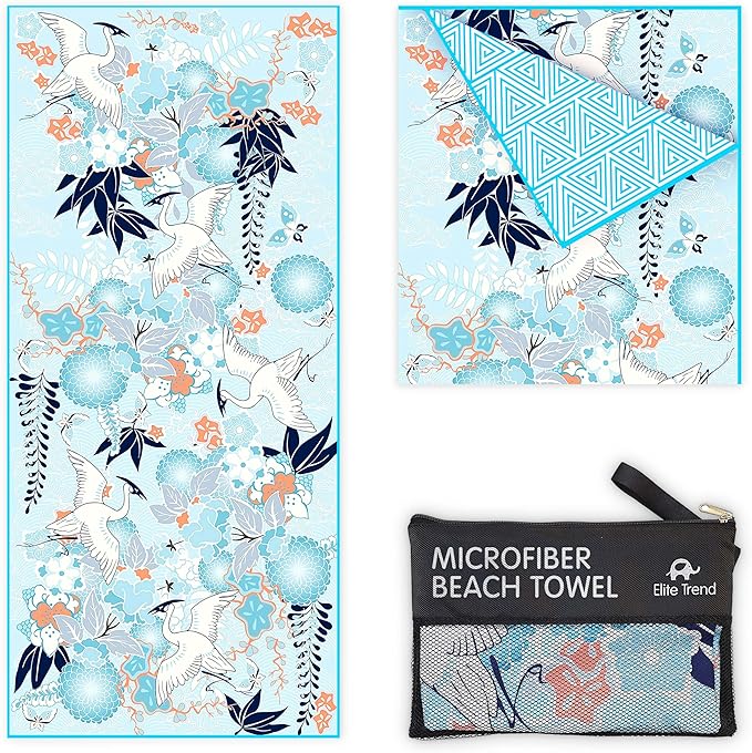 Quick Dry Towel Extra Large 78x35 Inch - Microfiber Beach Towel - Perfect for Beach, Travel, Swimming, Pool, Yoga, Hiking, Camping - Lightweight, Fast Drying, Compact for Adults (Kimono Blue)