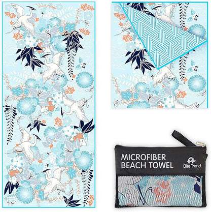 Quick Dry Towel Extra Large 78x35 Inch - Microfiber Beach Towel - Perfect for Beach, Travel, Swimming, Pool, Yoga, Hiking, Camping - Lightweight, Fast Drying, Compact for Adults (Kimono Blue)