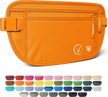 Vantamo Money Belt with RFID For Men & Women, Hidden Passport Holder for Travel, 2 Compartment Travel Fanny Pack for Women Anti Theft
