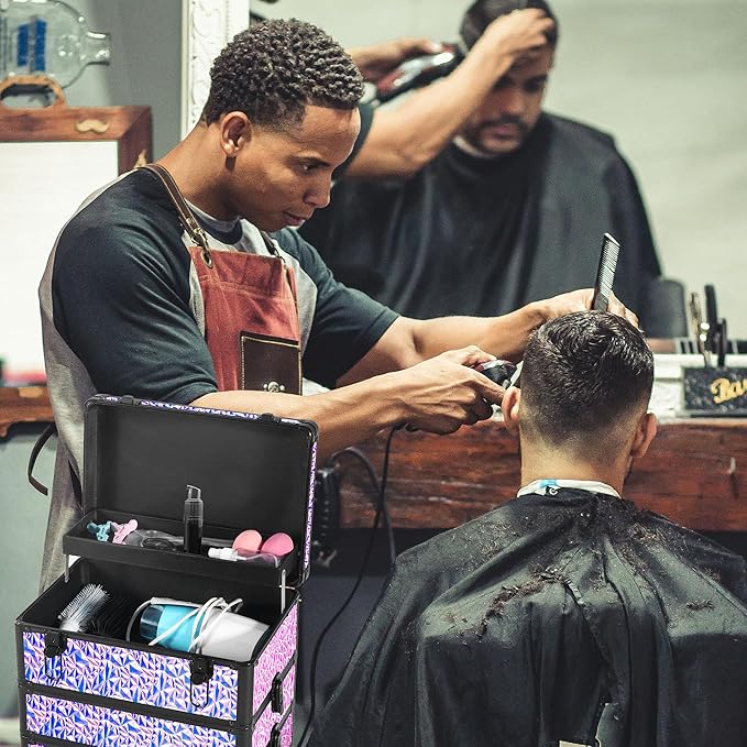 Rolling Makeup Case with Large Drawer, Makeup Train Case with Tray, Cosmetology Case on Wheels, Travel Makeup Case Organizers, Professional for Salon Barber, Nail, Tattoo, Multicolor Purple