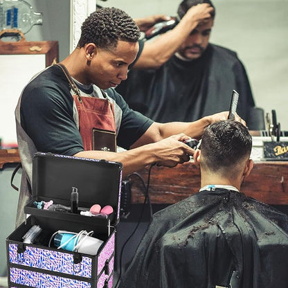 Rolling Makeup Case with Large Drawer, Makeup Train Case with Tray, Cosmetology Case on Wheels, Travel Makeup Case Organizers, Professional for Salon Barber, Nail, Tattoo, Multicolor Purple