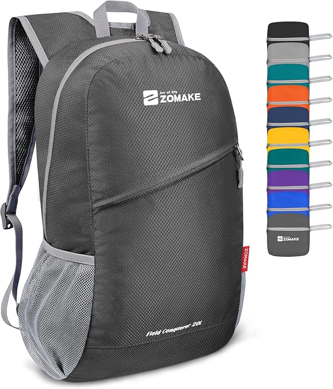 ZOMAKE Lightweight Packable Backpack 20L, Foldable Backpacks Small Daypack for Hiking Water Resistant Day Bag for Travel(Medium Grey)