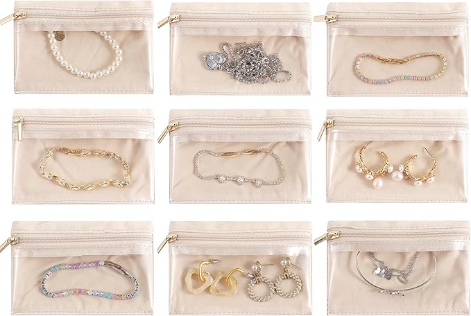 GUKA 9 Pcs Travel Jewelry Organizer Velvet Jewelry Pouch with Zipper Clear Travel Jewelry Bag for Travel Business Trip Jewelry Pouch for girls Mothers Day Gifts for Mom