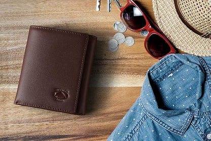 Stealth Mode Leather Trifold RFID Wallet For Men With Flip Out ID Holder