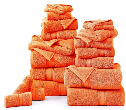 LANE LINEN Luxury Bath Towel Set of 18 – 100% Cotton, 6 Bath Towels, 6 Hand Towel & 6 Washcloths, Zero Twist, Remains Soft & Absorbent Even After Multiple Washes, Quick Dry - Tiger Lily