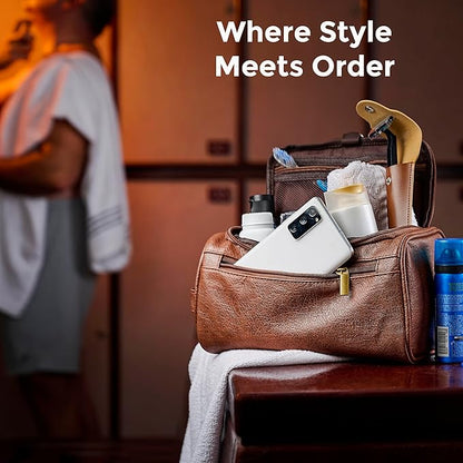 MINARAI Mens Toiletry Bag with Razor Case Included – Reinforced Stitching, Padded Panels, Holds Shape Trip After Trip, Ideal for Tight Hotel Sinks with Hook, Built for Men Who Travel Hard – BROWN