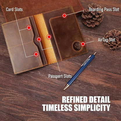 STAR VISTA Albatross Leather Travel Passport Holder, Minimalist Design, Full Grain Leather Case for Men and Women - Slim Passport Wallet, Bifold, RFID Blocking, with AirTag Holder