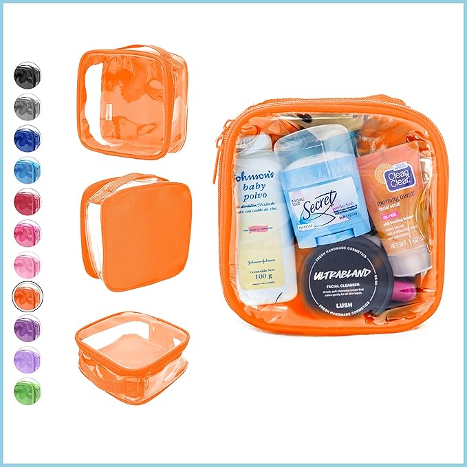EzPacking Clear TSA Approved 3-1-1 Travel Toiletry Bag for Carry On/Quart Size Transparent Liquids Pouch for Airport Security/Reusable See Through Vinyl & PVC Plastic Organizer Men Women (Orange)