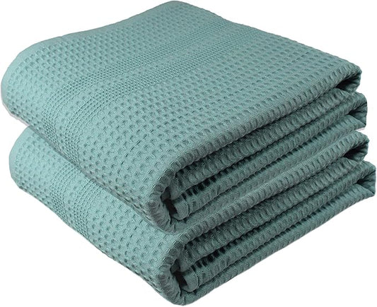 GILDEN TREE Waffle Bath Sheet Large Bath Towels Quick Dry Thin Body Towels, 40x80 Oversized Bath Towels for Adults, 2 Pack Bath Sheet Set, Classic Style (Seafoam)