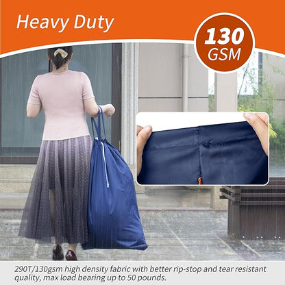 Polecasa Heavy Duty Large Laundry Bag with 130gsm Tear Resistant Fabric and Handles, Easy to Carry Dirty Clothes Drawstring Bag,Perfect for College Dorm, Travel, 2 Pack 28”x36”, Navy
