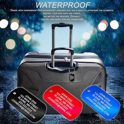High Visibility Durable Anodized Aluminum Luggage Tags - 2 Pack, Customizable Travel ID Tag for Luggage, Golf Bags & More - Personalized Imprinted ID Tags (Blue)