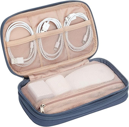 NISHEL Travel Cord Organizer Case, Double Layers Tech Electronic Bag, Essentials for Charger, Cable, Phone, Flash drive, Medium, Aegean-Blue
