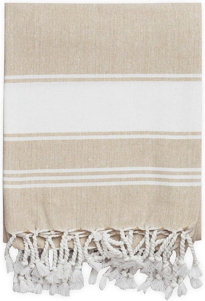 LANE LINEN Oversized Beach Towels, 2 Pack Turkish Towel Set for Adults, Lightweight, Quick Dry, Absorbent & Sand Proof, 39"x71" Pool Towels – Beige