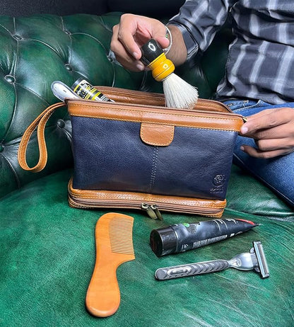 RUSTIC TOWN Leather Toiletry Bag for Men - Vintage Travel Gift Shaving Ditty Kit - Bathroom Shower Toiletries Hygeine Organizer - Cosmetic Makeup Bag for Women