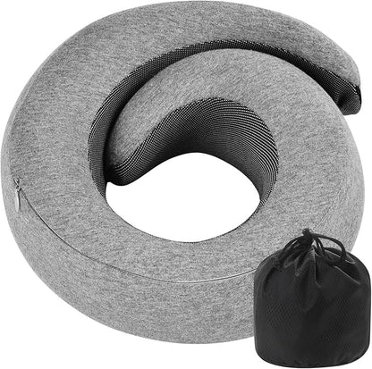 REDOFF®Travel Pillow for Neck Support, Memory Foam Neck Pillow for Airplane, Car, Office - Adjustable Strap with Magic Tape, Breathable & Portable with Storage Bag（Gray
