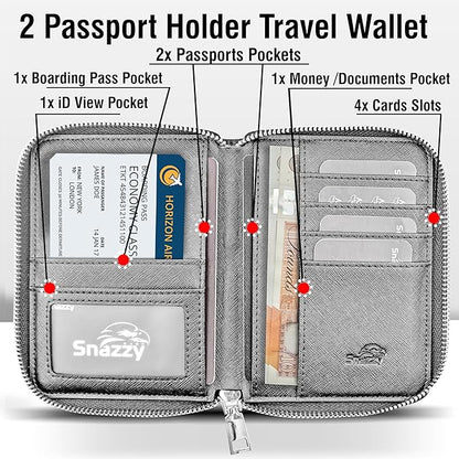 RFID Travel Wallet Passport Holder w/Zipper - Organizer Bag for Travel Documents – Safety Essentials Cover for Men Women