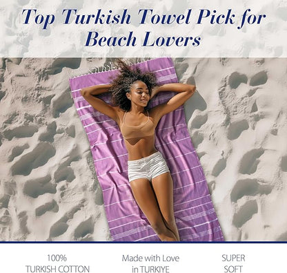 Cacala Lightweight and Thin Turkish Beach Towel 100% Cotton Sand-Free and Quick-Drying Goodness Perfect as an Extra Large Travel Towel, Beach Accessory, or Gift for Beach Lovers, 37 x 70