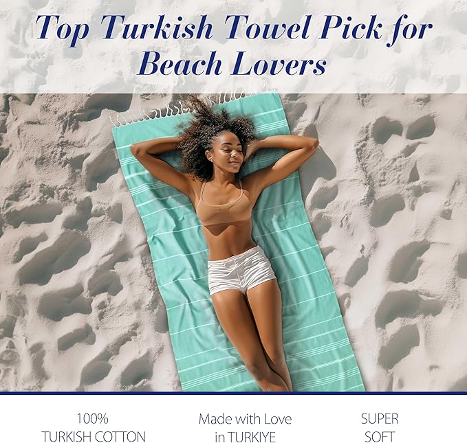 Cacala Lightweight and Thin Turkish Beach Towel 100% Cotton Sand-Free and Quick-Drying Goodness Perfect as an Extra Large Travel Towel, Beach Accessory, or Gift for Beach Lovers, 37 x 70