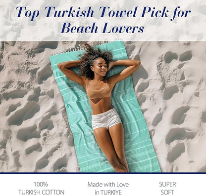 Cacala Lightweight and Thin Turkish Beach Towel 100% Cotton Sand-Free and Quick-Drying Goodness Perfect as an Extra Large Travel Towel, Beach Accessory, or Gift for Beach Lovers, 37 x 70