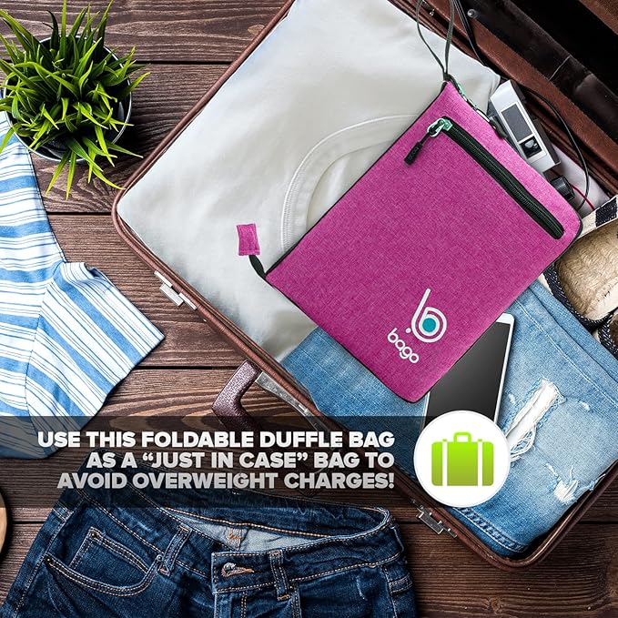 Bago Foldable Duffel Bags for Traveling Women & Men - 40L Sports Packable Duffle Bag for Travel with Shoe Compartment - Water Repellant, Heavy Duty, Lightweight Folding & Collapsible (SnowPink)